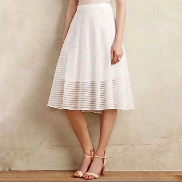 Anthropologie Leifsdottir Shadow Stripe Midi Skirt in Whte Size 6 - Picture 1 of 11
